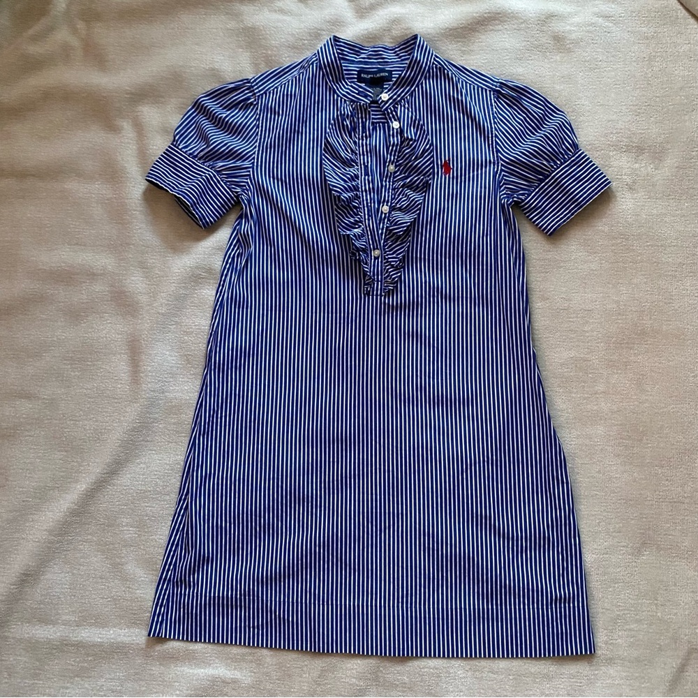 NWOT Girls 10 Ralph Lauren Kids Navy and White Striped Dress with Pockets - Picture 2 of 7